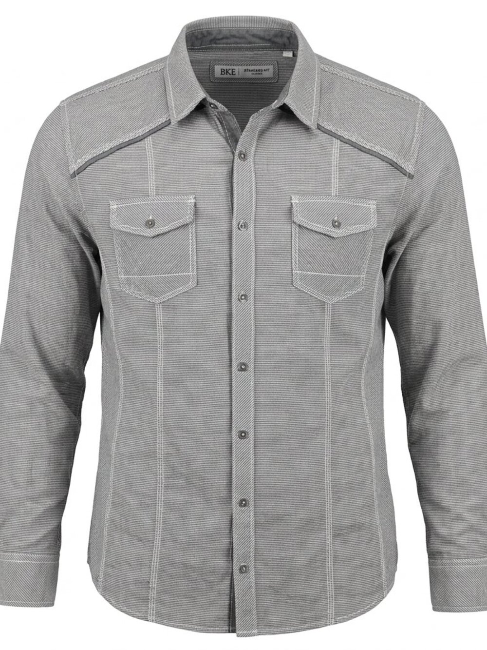 BKE Men's Standard Fit Gray Striped Button‑Down Shirt Style #11749PFW XL